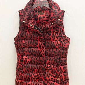 Diane Von Furstenberg Down Vest, Red/Black Leopard , Small, #D820090F